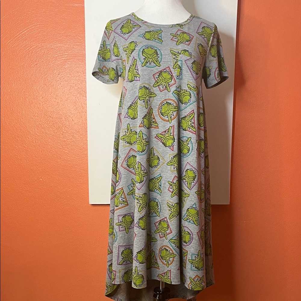 LuLaRoe KERMIT Muppets Gray and Green High Low Dress